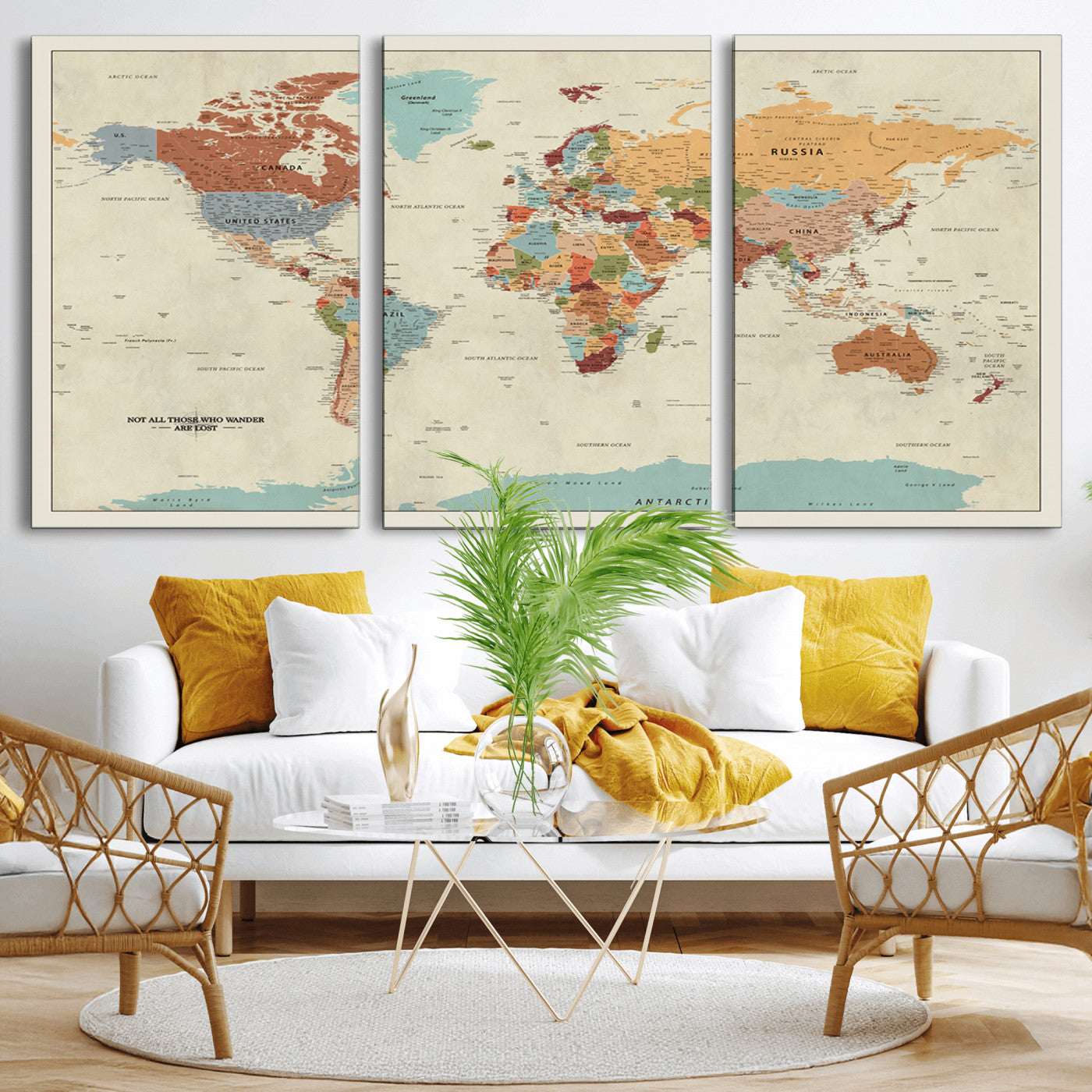 MGV-CV-60X30-3P - Push Pin World Map Canvas Print – Framed Wall Art for Couples to Track Their Travels – Anniversary