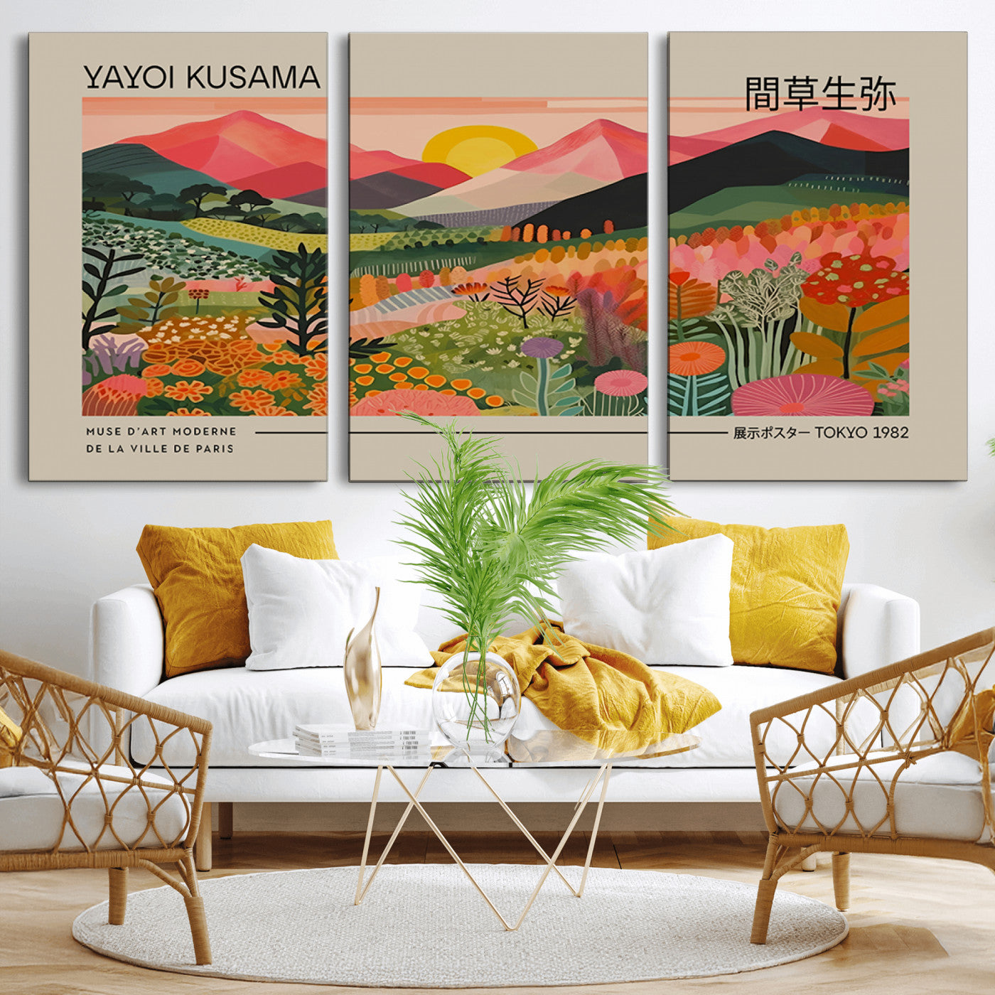 MGV-CV-60X30-3P - Yayoi Kusama 1986 Wall Art Print - Wabi Sabi Japanese Wall Art Print - Vibrant Abstract Landscape