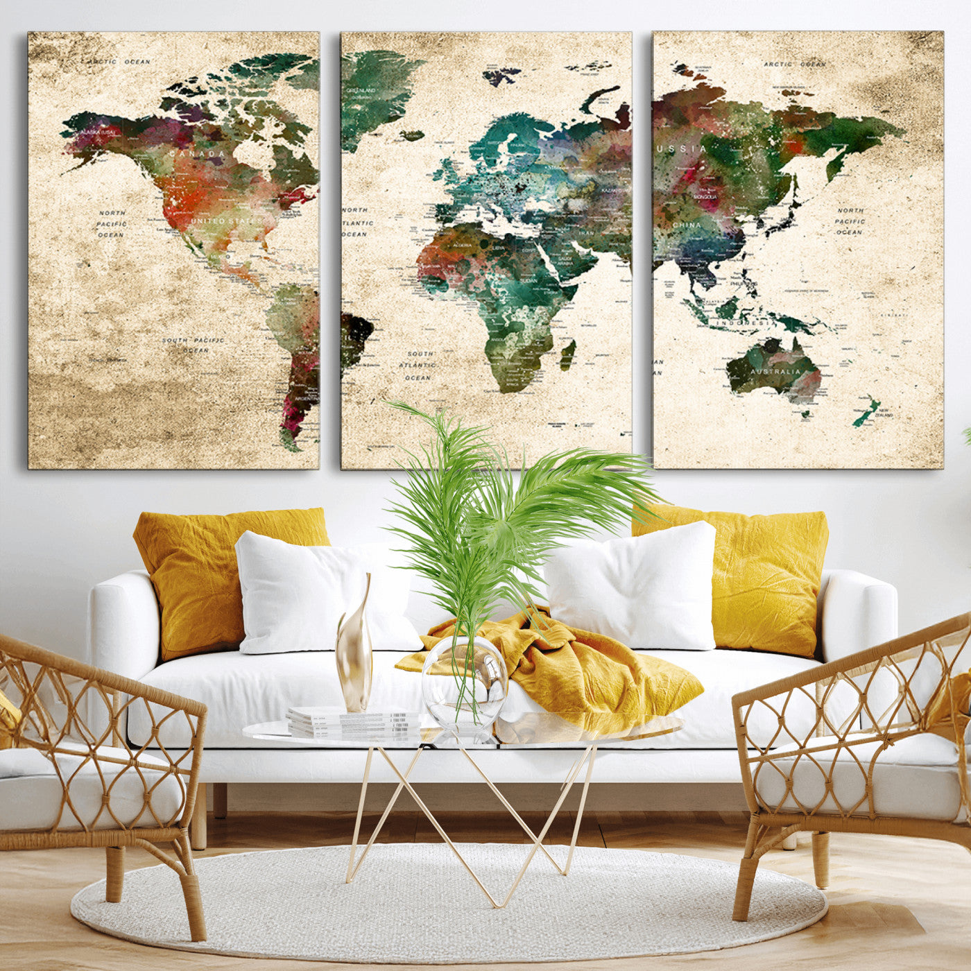45128-MGV-CV-36X24-Push Pin World Map Canvas Print – Framed Wall Art for Couples to Track Their Travels – Anniversary Gift or Home Adventure Decor