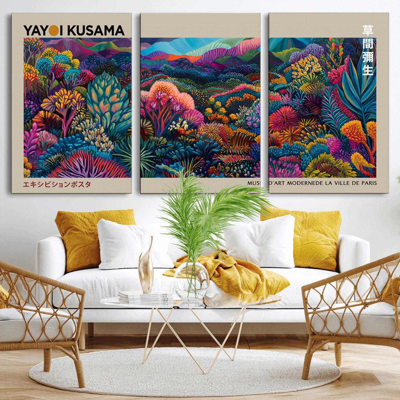 MGV-CV-60X30-3P - Framed Japanese 1986 Wall Art Print, Yayoi Kusama 1986 Wall Art Print – Japanese Wall Art Print,