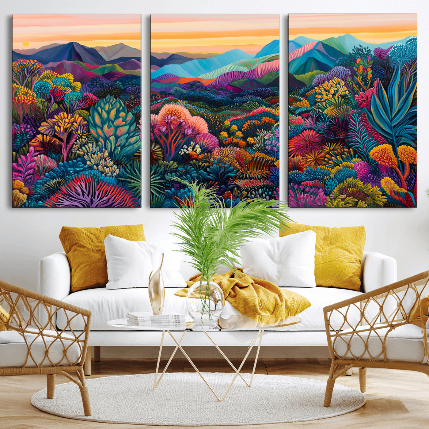 MGV-CV-60X30-3P - Colorful Abstract Landscape Wall Art Print Canvas - Vibrant Modern Decor for Living Room, Office, or