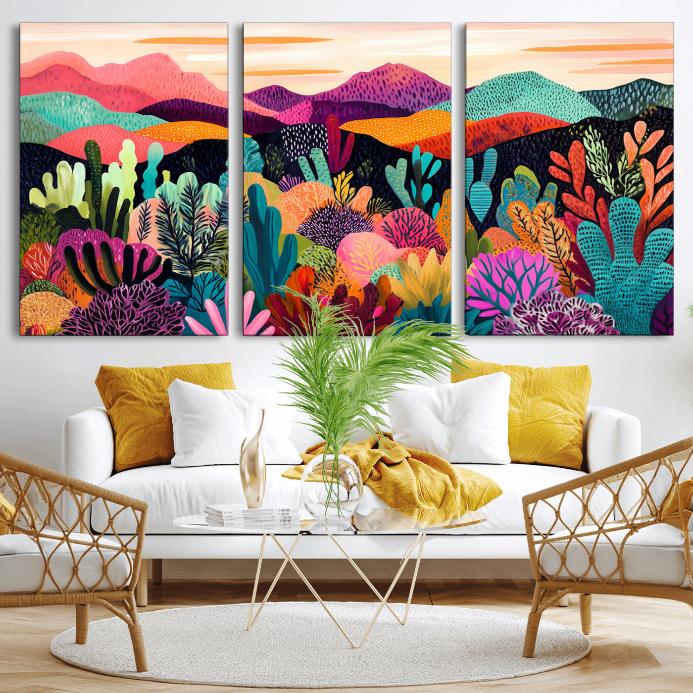 MGV-CV-60X30-3P - Abstract Kusama Print - Landscape Canvas Wall Art Print - Vibrant Modern Decor for Living Room,