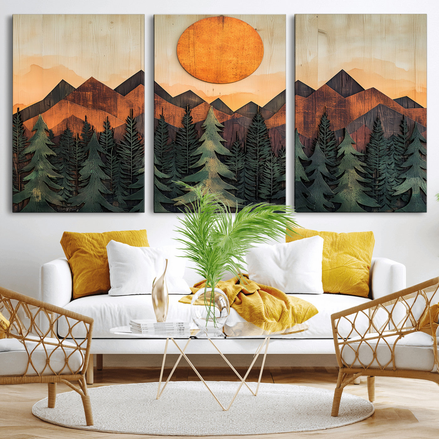 MGV-CV-60X30-3P - Sunset Mountain Landscape Canvas Wall Art Print - Nature Decor for Living Room, Office