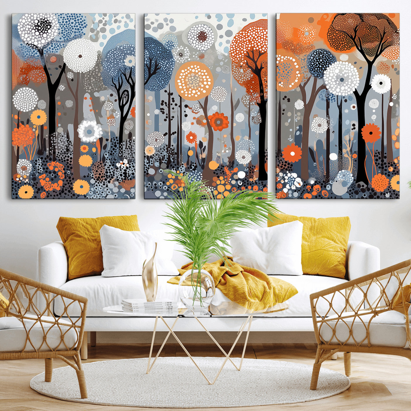 MGV-CV-60X30-3P - Abstract Winter Landscape Canvas Wall Art Print - Large Colorful Nature Wall Decor