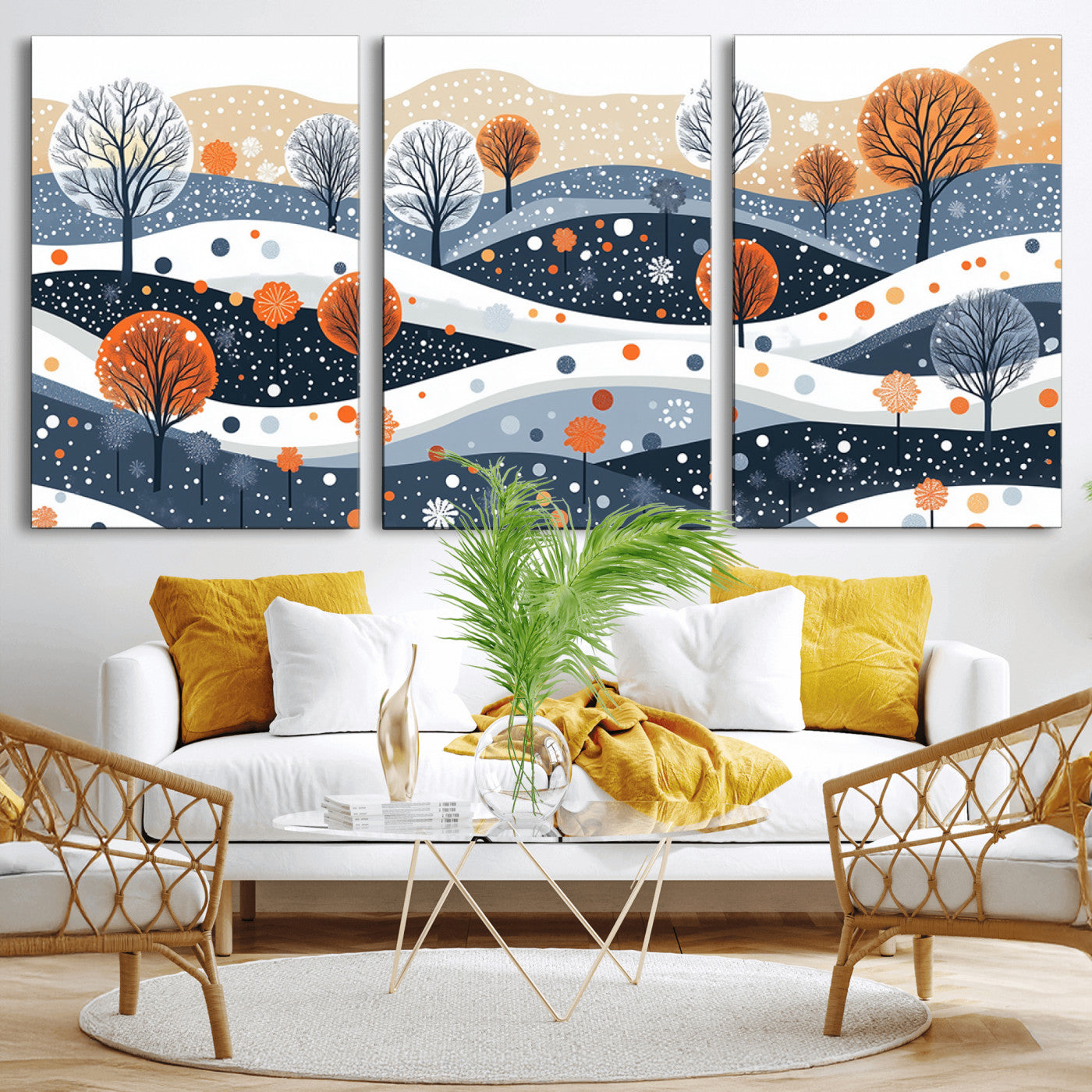 MGV-CV-60X30-3P - Abstract Winter Landscape Canvas Wall Art Print -  Large Colorful Nature Wall Decor