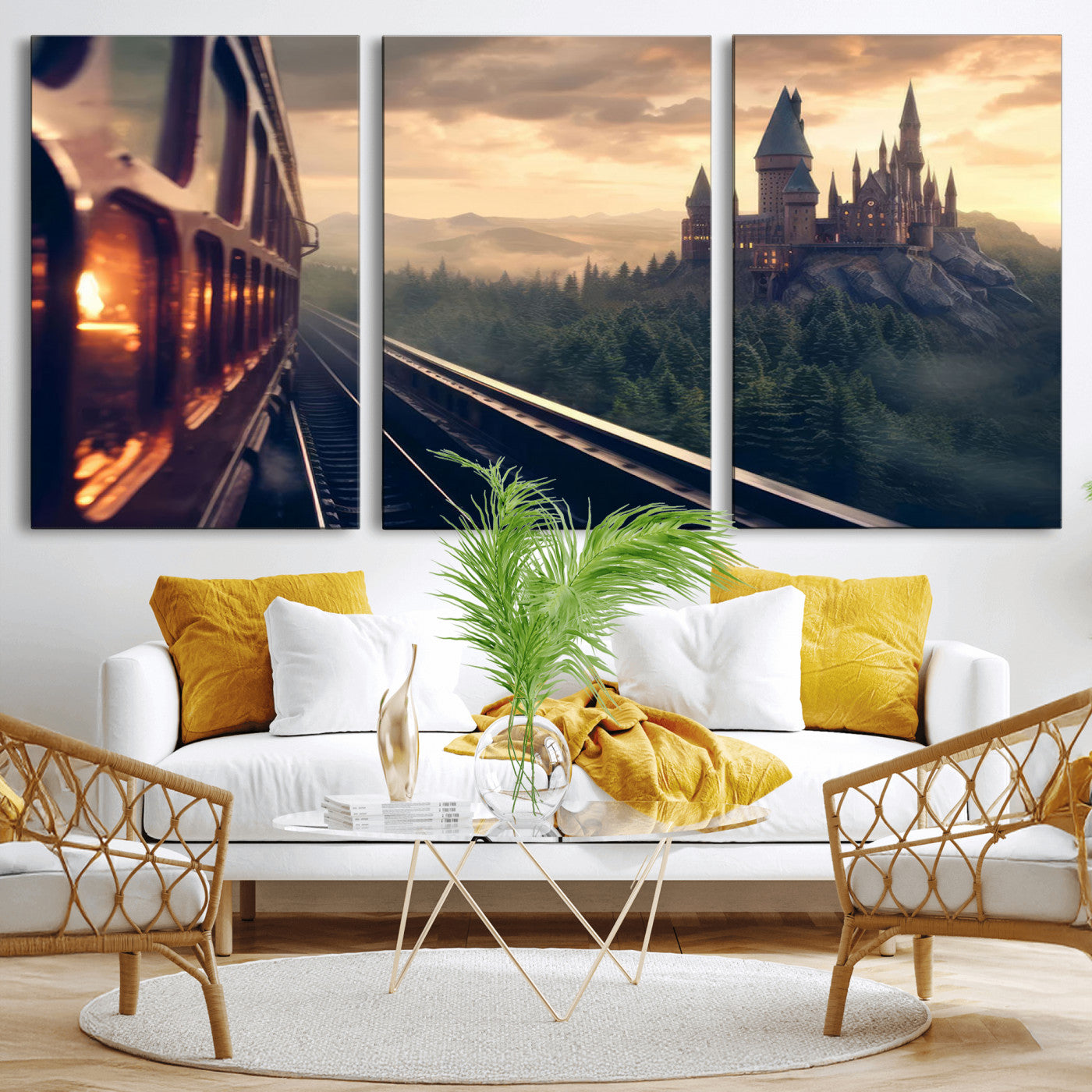 MGV-CV-60X30-3P - Harry Castle Wall Art Canvas Print, Wizard School Wall Art Print, Movie Wall Art Print