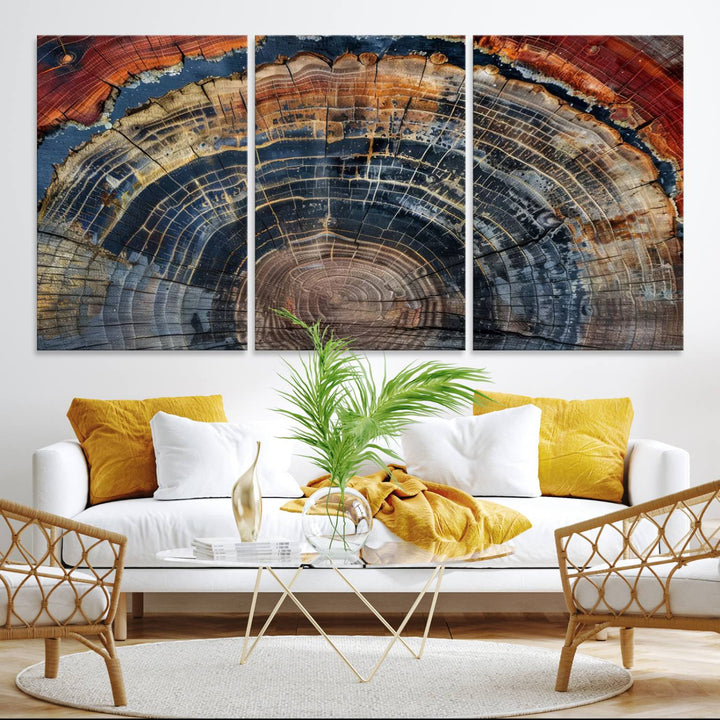 Abstract Tree Ring Wall Art, Colorful Framed Tree Ring Wall Decor, Minimalist Home Canvas Art, Modern Farmhouse Decor