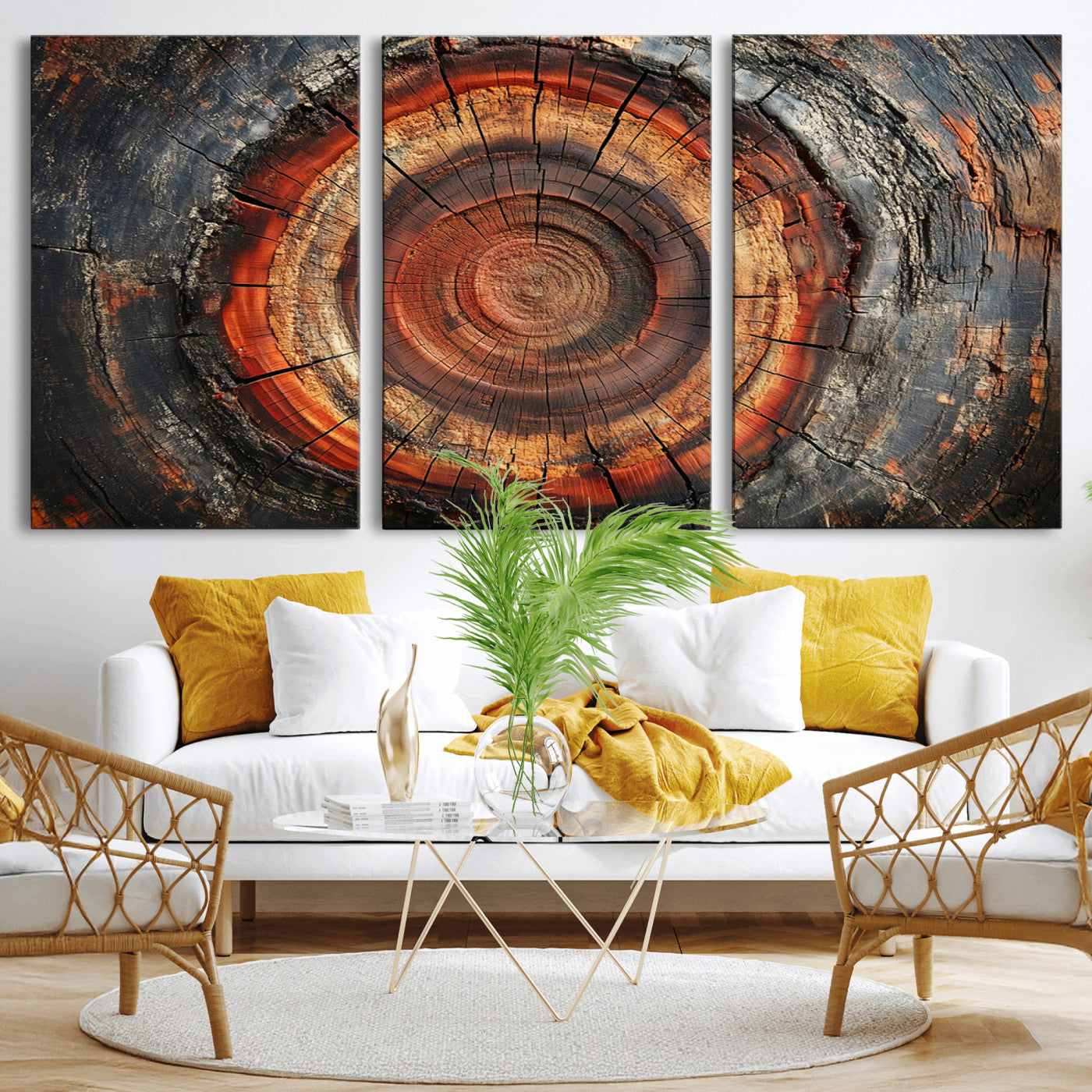 MGV-CV-60X30-3P - Wood Grain Canvas Wall Art - Framed Abstract Tree Ring Framed Wall Art, Wood Grain Canvas Wall