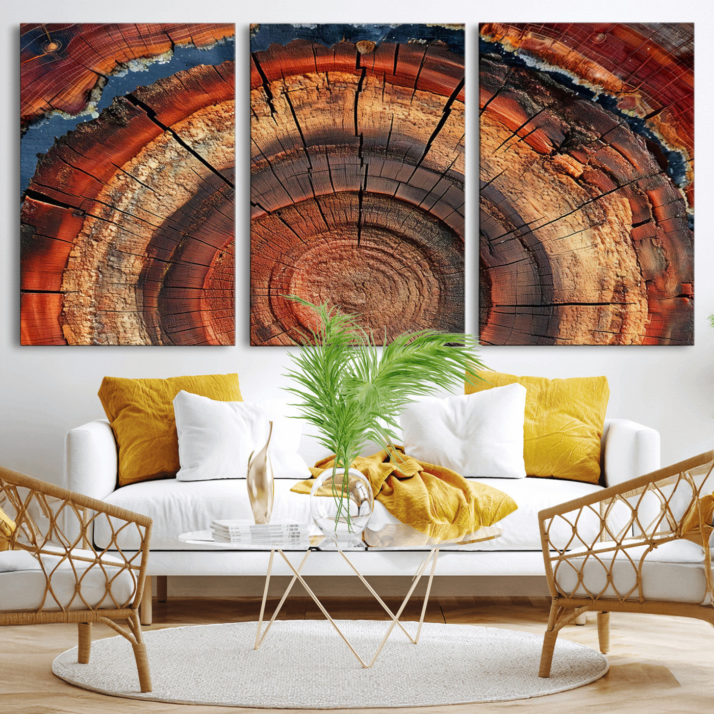 MGV-CV-60X30-3P - Abstract Tree Ring Art, Colorful Tree Ring Wall Decor, Minimalist Home Canvas Art, Modern Farmhouse