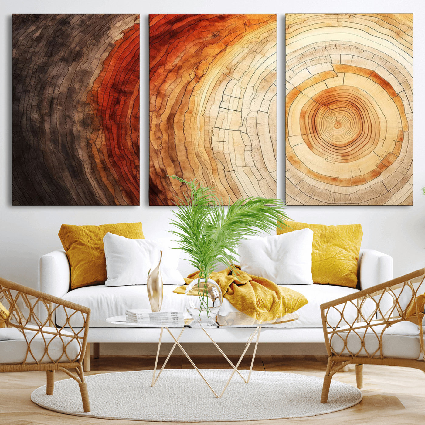 MGV-CV-60X30-3P - Tree Ring Print on Canvas Wall Art, Tree Stump Print, Wood Wall Art Living Room, Abstract Natural