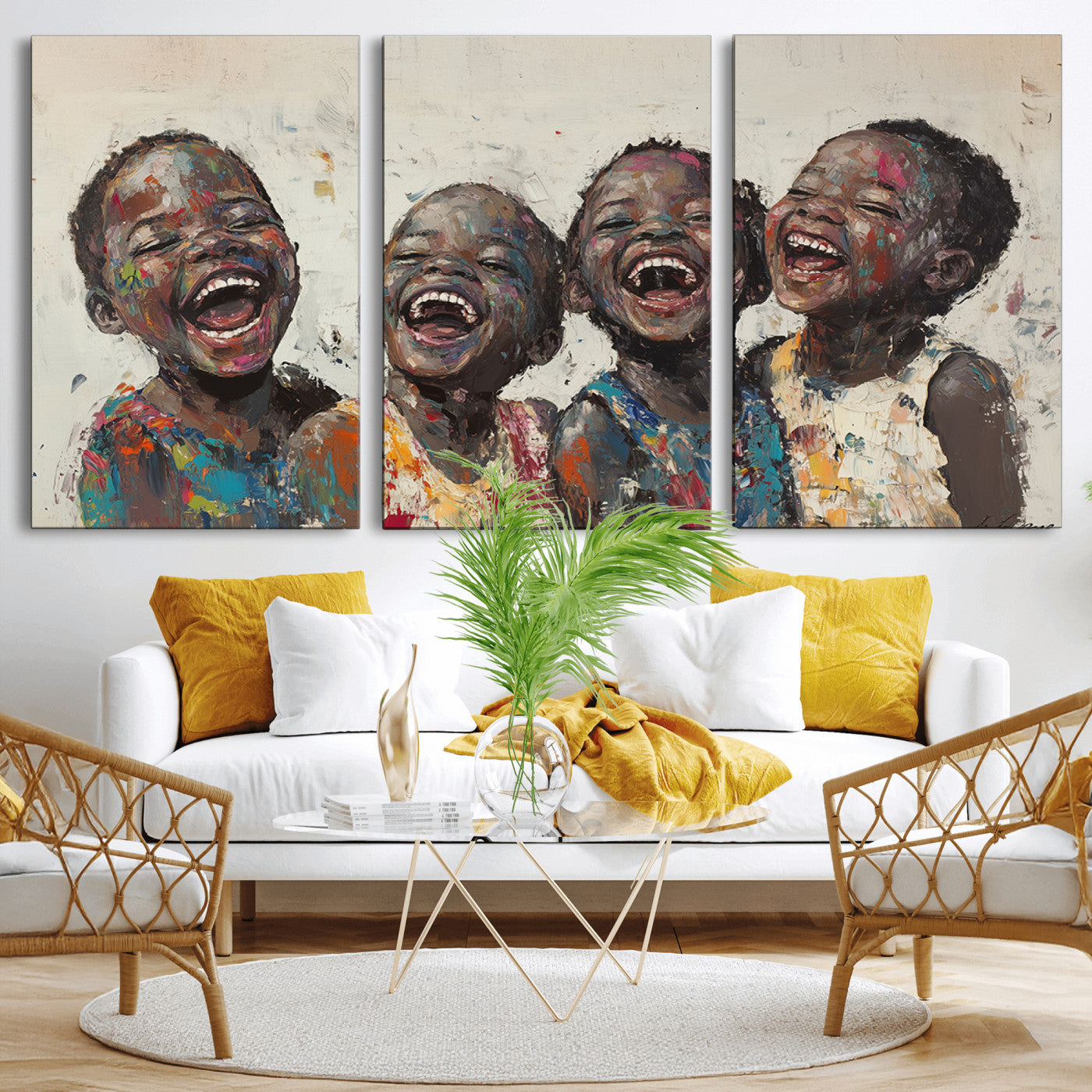 85256-MGV-CV-36X24-Shai Yossef Print - Joyful Childhood Canvas Wall Art - Expressive Impasto Painting of Laughing