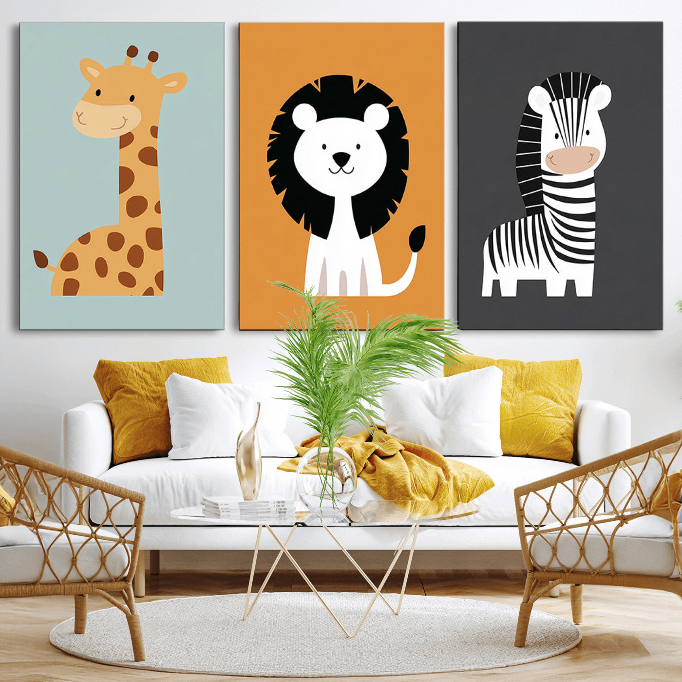 MGV-CV-60X30-3P - Boho Jungle Animal Nursery Wall Art Prints - Safari Decor in Earth Tones for Modern and Stylish