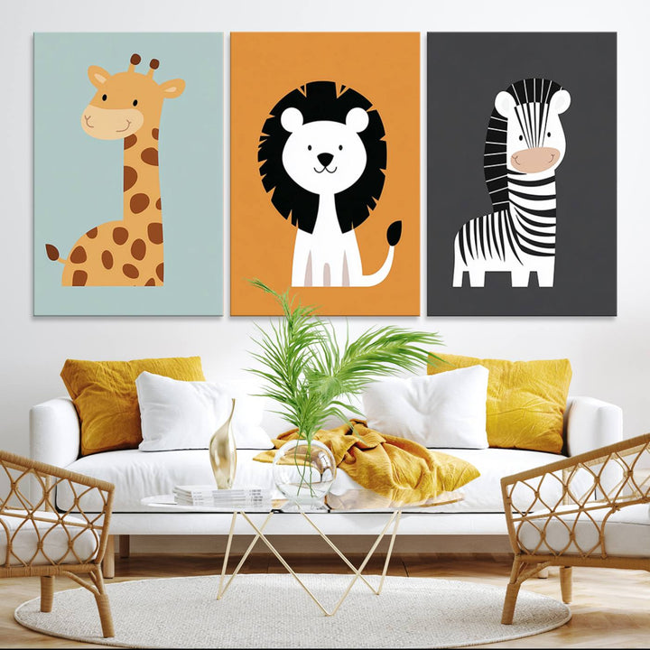 Boho Jungle Animal Nursery Wall Art Prints - Safari Decor in Earth Tones for Modern and Stylish Nursery Spaces