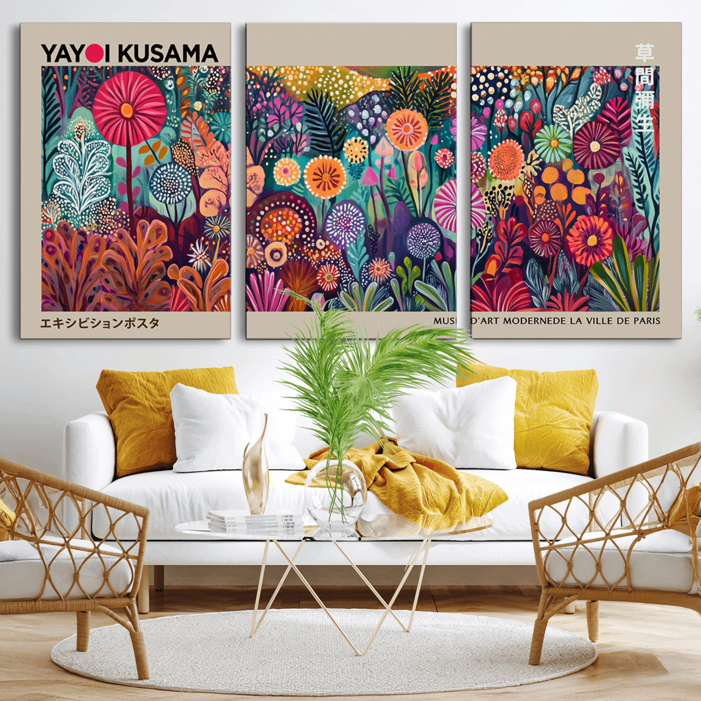 MGV-CV-60X30-3P - Yayoi Kusama Wall Art Canvas Print, Abstract Art, Large Yayoi Kusama Framed Wall Art Print, Japanese