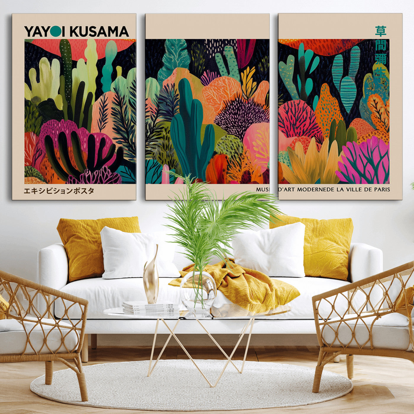 MGV-CV-60X30-3P - Yayoi Kusama Wall Art Canvas Print, Abstract Art, Large Yayoi Kusama Framed Canvas Print, Japanese