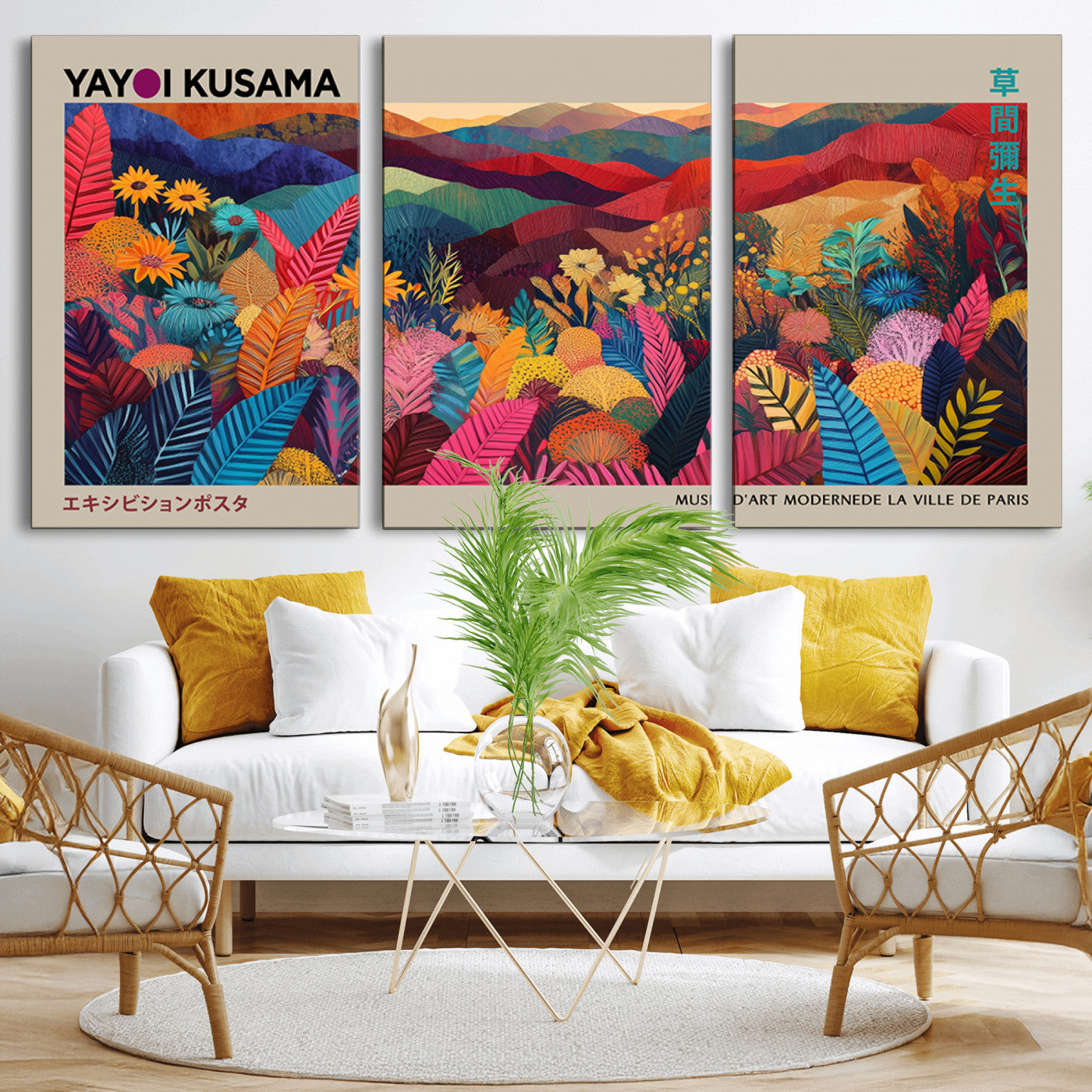 MGV-CV-60X30-3P - Yayoi Kusama Wall Art Canvas Print, Abstract Art, Large Yayoi Kusama Framed Print, Japanese Wabi