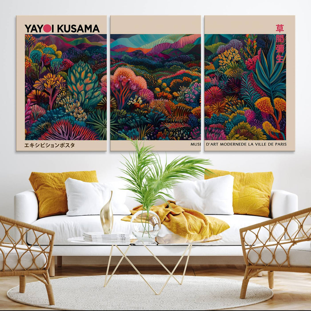 The Yayoi Kusama Wall Art Canvas Print features Japanese Wabi Sabi aesthetics.