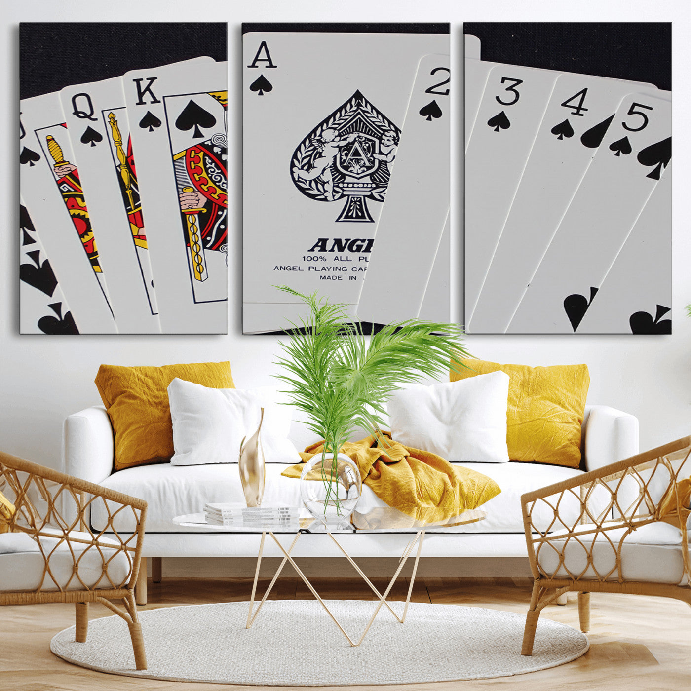 MGV-CV-60X30-3P - Poker Wall Art - Playing Cards Canvas Wall Art Print - Ace of Spades and Royal Flush Design, Perfect