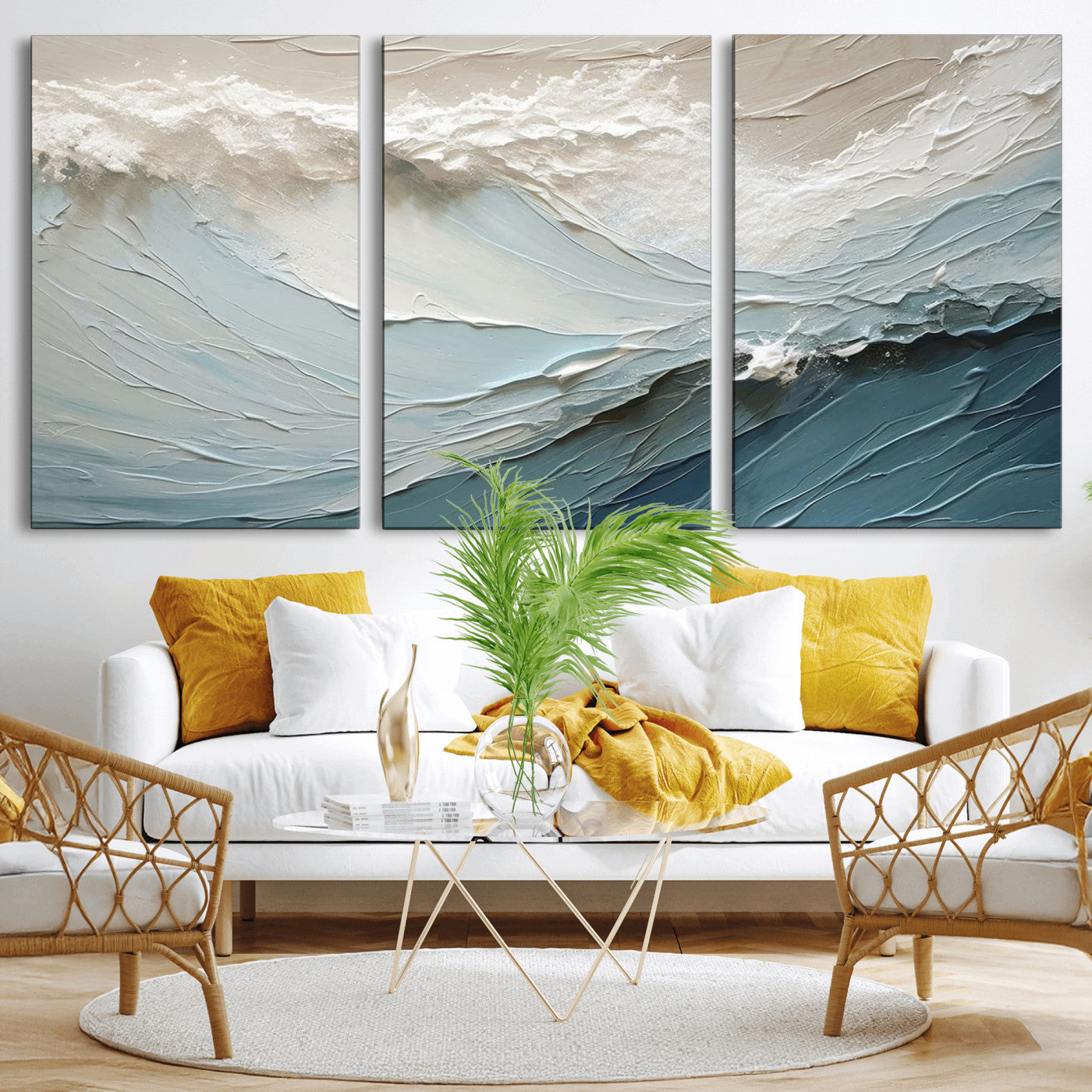 MGV-CV-60X30-3P - Waves Abstract Wall Art Print, Modern Framed Abstract Canvas Print, Abstract Painting for Living