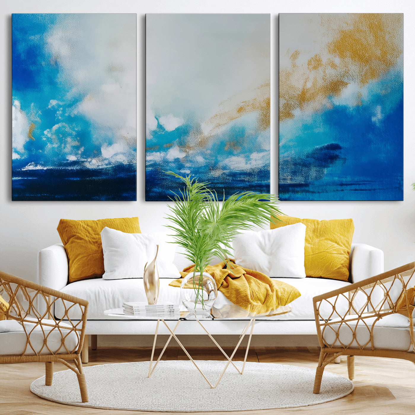 MGV-CV-60X30-3P - Blue Abstract Print - Dynamic Ocean-Inspired Canvas Wall Art