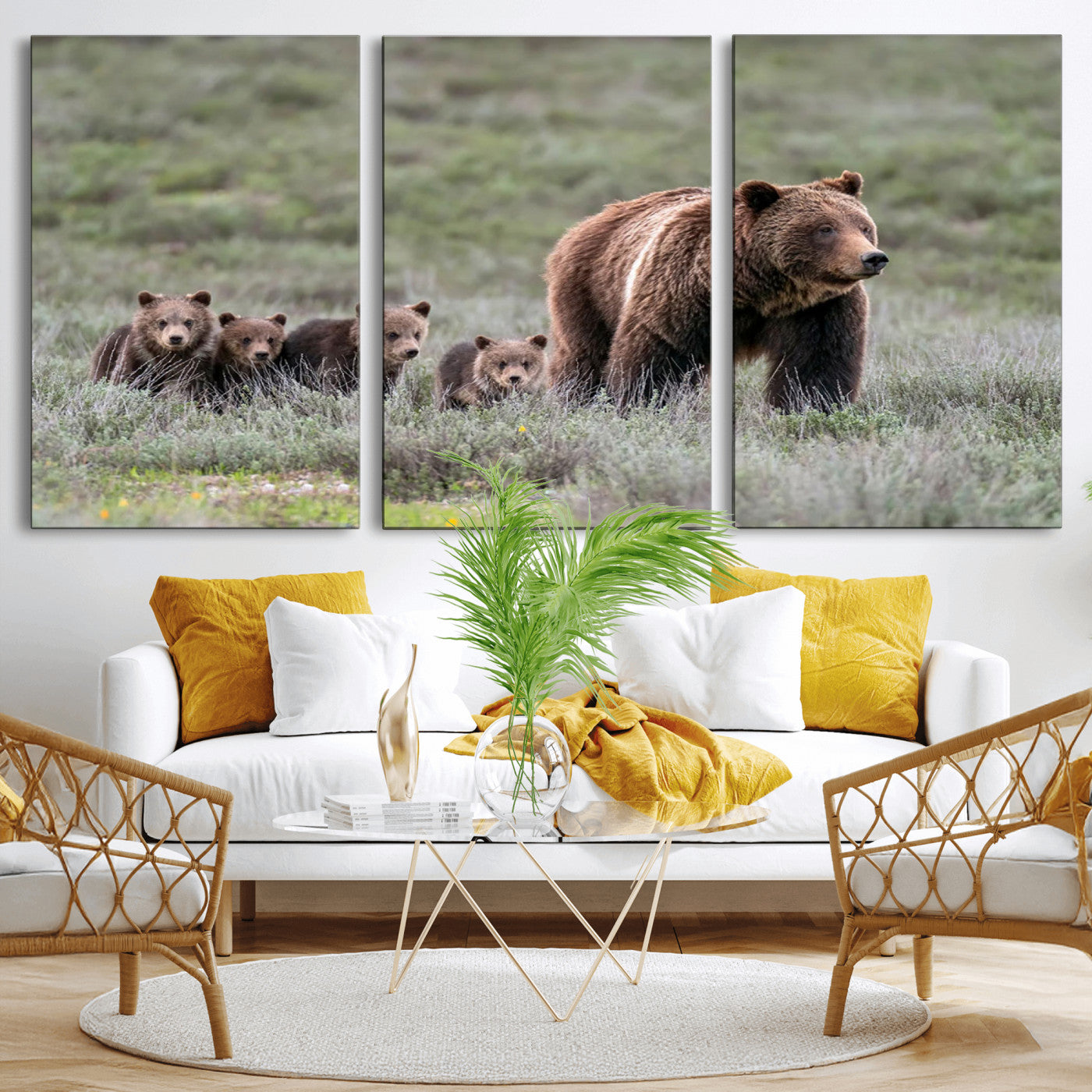 MGV-CV-60X30-3P - Wildlife Photography of 399 Grizzly Bear Cubs | Queen of the Tetons Canvas Wall Art Print