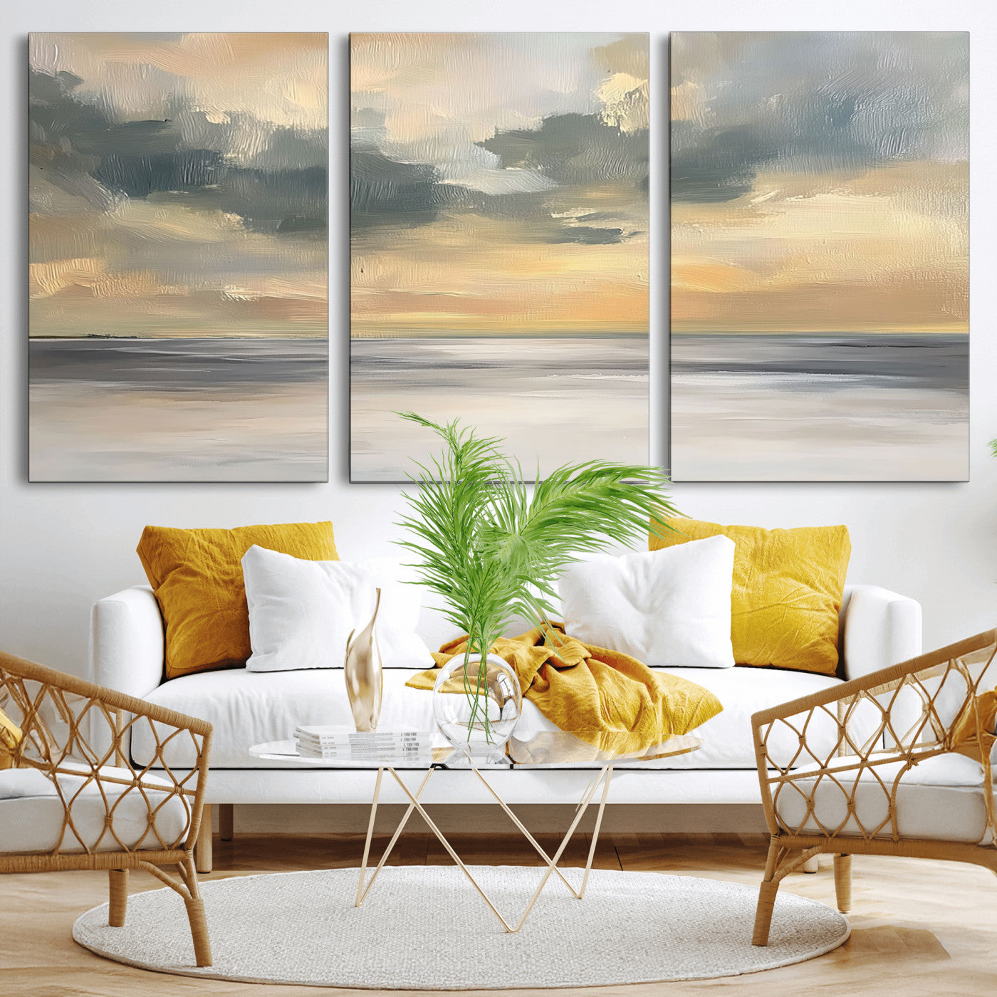 MGV-CV-60X30-3P - Modern Coastal Artwork with Vibrant Abstract Ocean Waves Wall Art Canvas Print for Contemporary