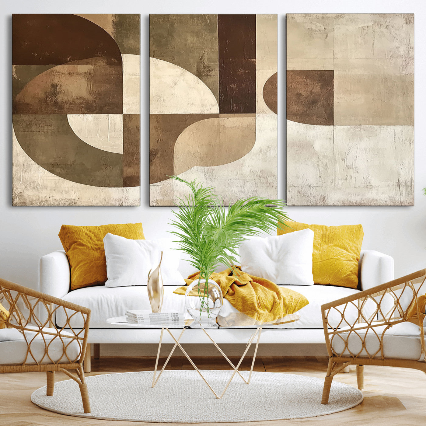 MGV-CV-60X30-3P - Wabi Sabi Geometric Wall Art | Abstract Modern Minimalist Canvas Print with Neutral Mid Century Art