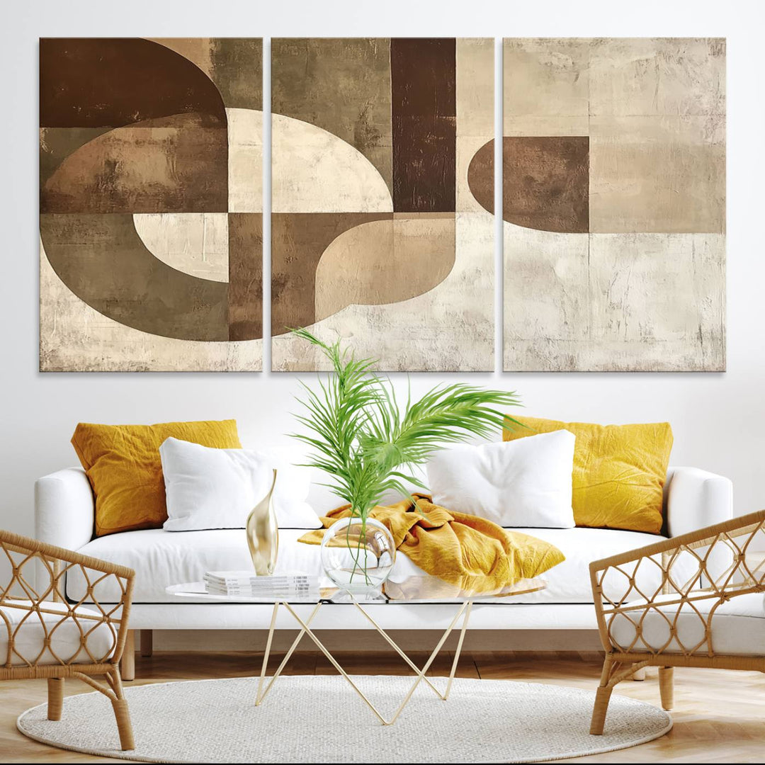 Wabi Sabi Geometric Wall Art is an abstract modern minimalist canvas featuring neutral tones.