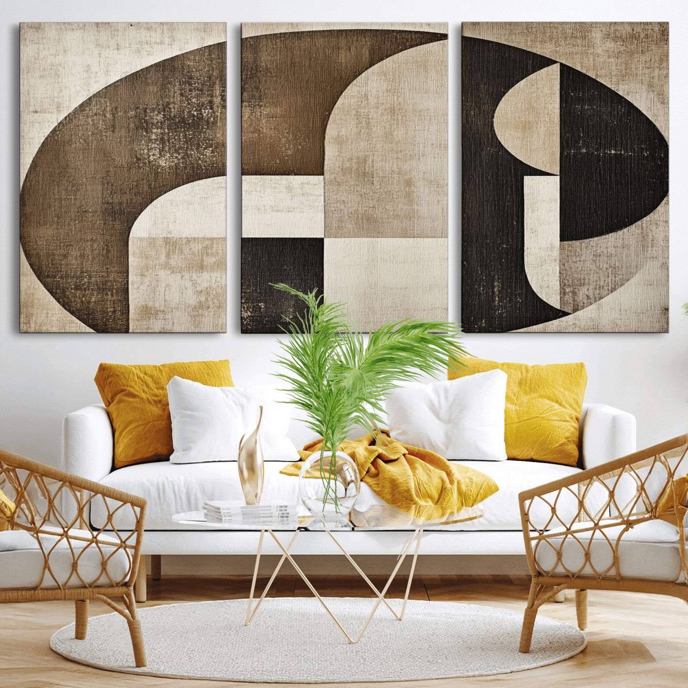 MGV-CV-60X30-3P - Wabi Sabi Abstract Wall Art | Geometric Modern Minimalist Canvas Print with Neutral Mid Century Art