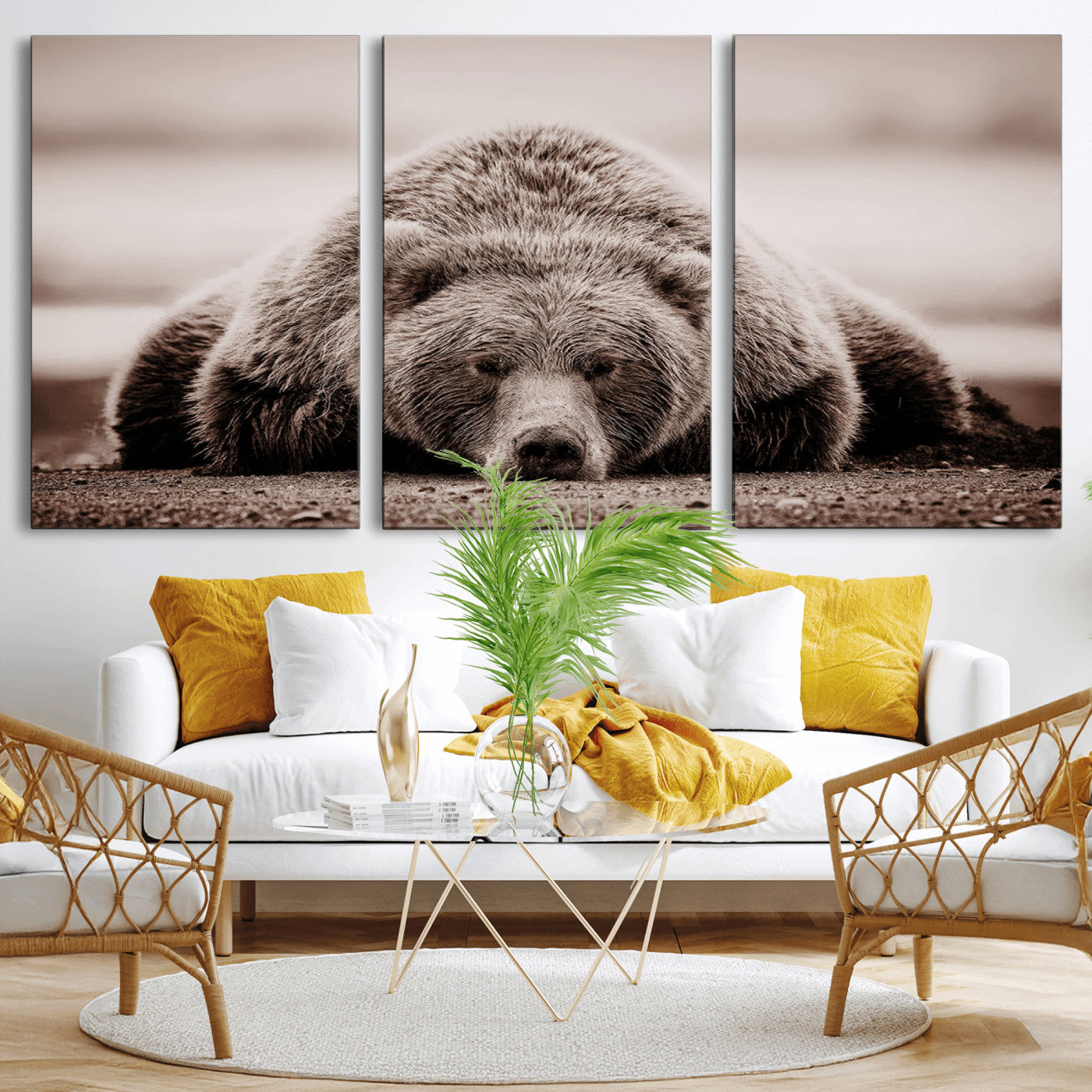 MGV-CV-60X30-3P - Grizzly Bear Wall Art Print - Bear Canvas Wall Art - Rustic Bear Portrait Canvas Print for Cabin Wall Decor and Nature-Inspired Spaces