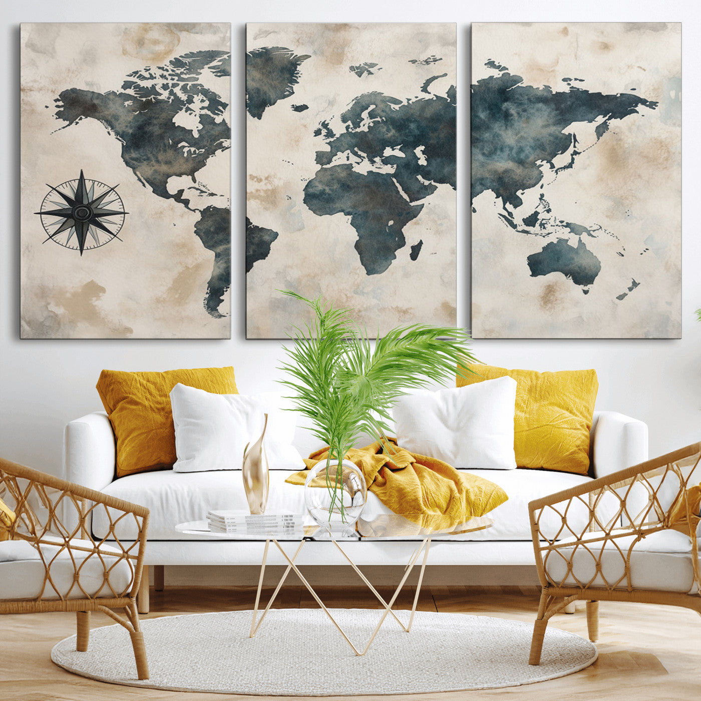 MGV-CV-60X30-3P - Push Pin World Map Canvas Print – Framed Wall Art for Couples to Track Their Travels – Anniversary