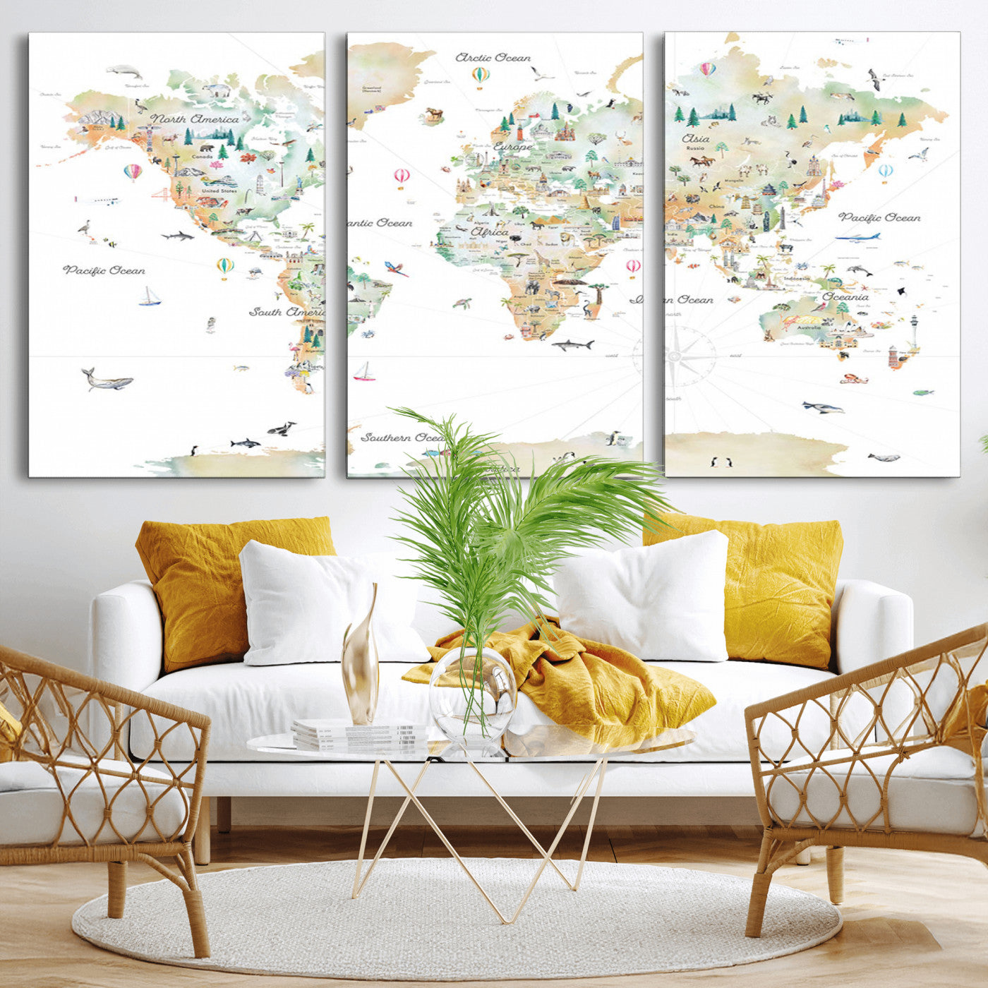MGV-CV-60X30-3P - Push Pin World Map Canvas Print – Framed Wall Art for Couples to Track Their Travels – Anniversary