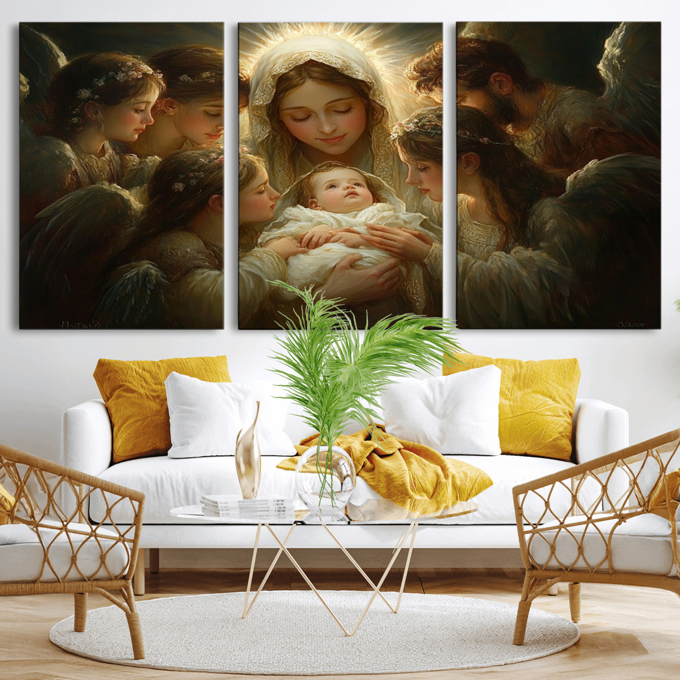 MGV-CV-60X30-3P - Mary Jesus Canvas Wall Art Print - Madonna and Child with Apostles Art Print - Classic Christian