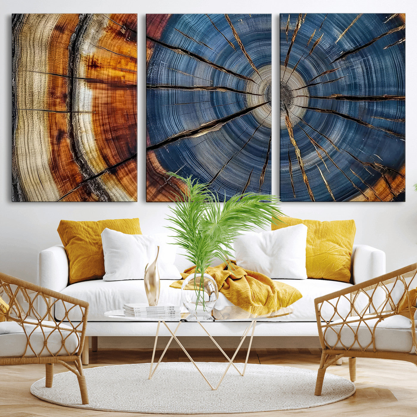 MGV-CV-60X30-3P - Abstract Tree Rings Canvas Wall Art - Wood Grain Canvas Print - Nature-Inspired Modern Wood Grain