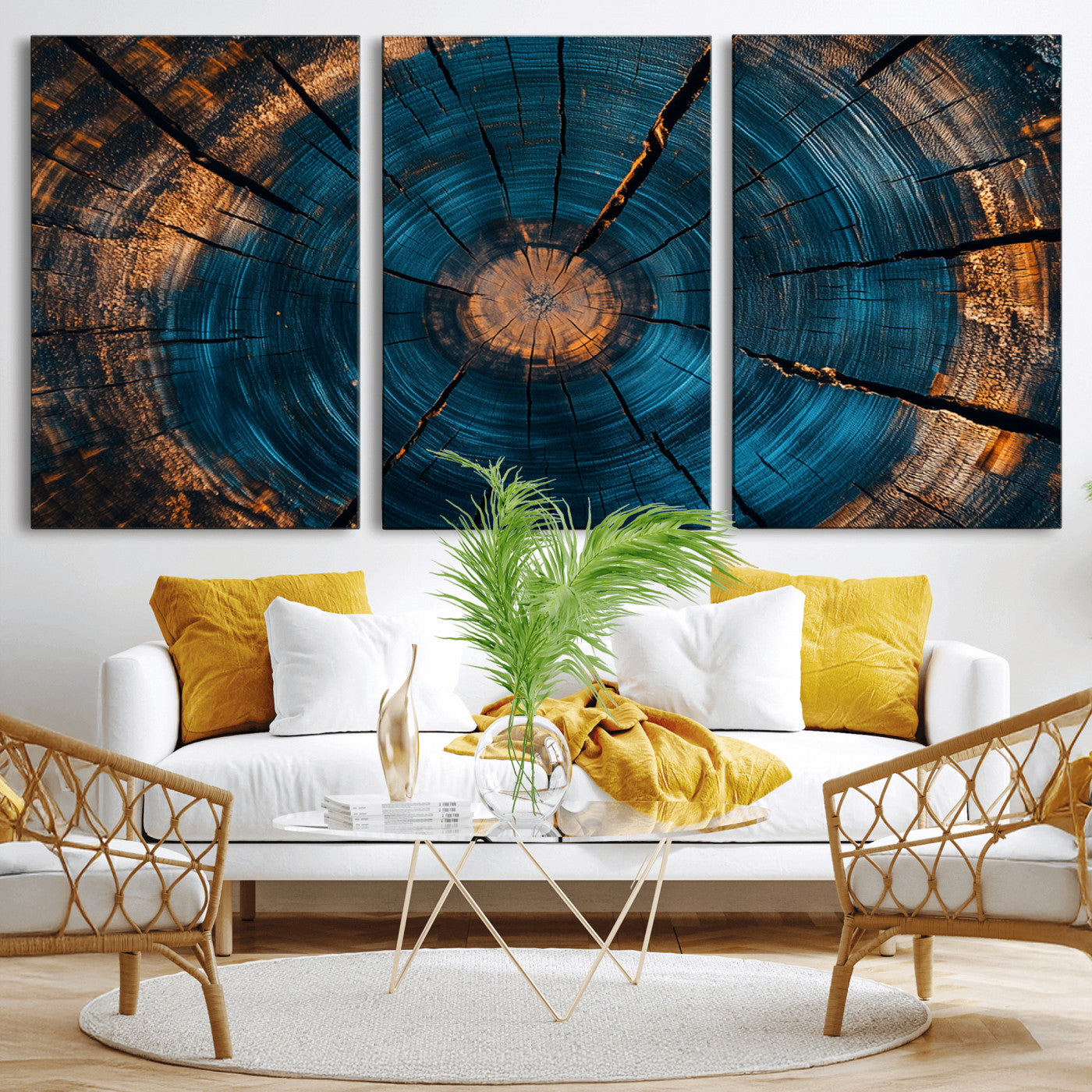 MGV-CV-60X30-3P - Abstract Tree Rings Wall Art Canvas Print - Wood Grain Rings Artwork Print - Nature Woodland Modern