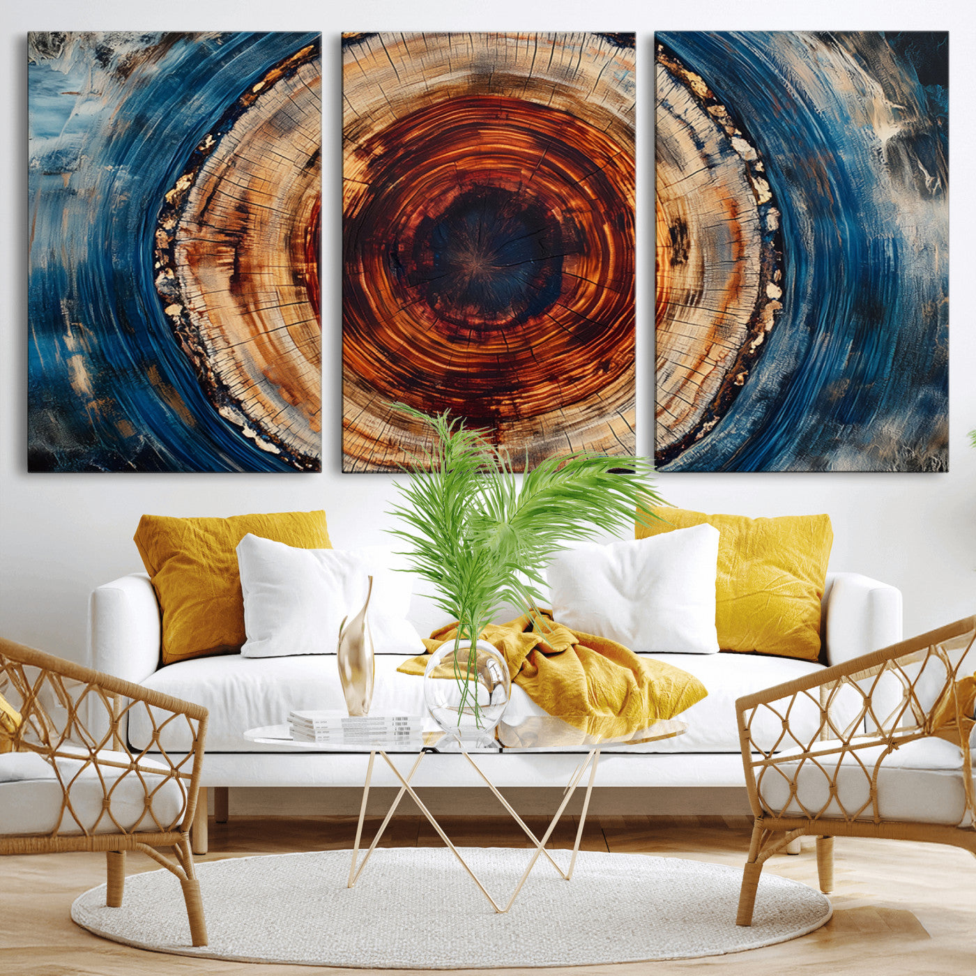 MGV-CV-60X30-3P - Abstract Framed Tree Rings Wall Decor, Wood Grain Rings Artwork Print, Nature Woodland Modern Wall