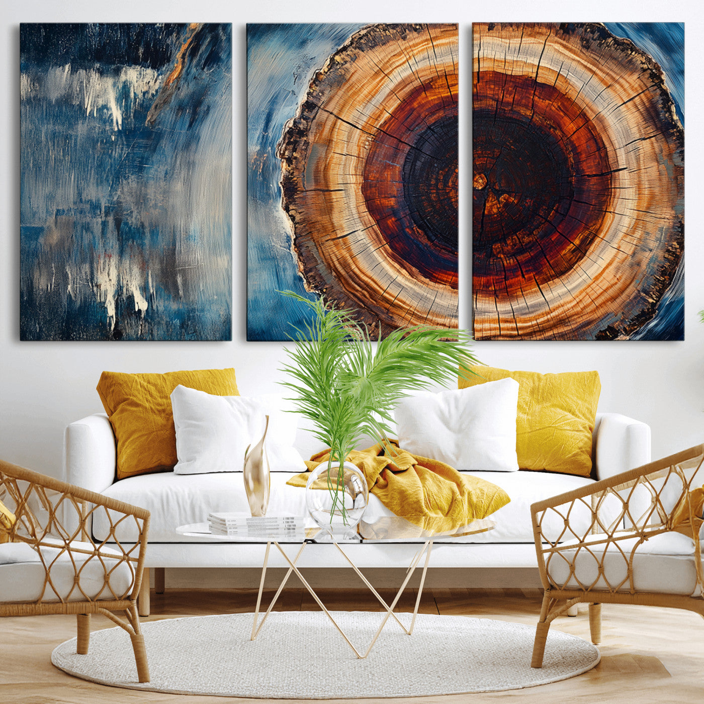 MGV-CV-60X30-3P - Abstract Tree Rings Wall Art Canvas Print - Wood Grain Rings Canvas Print - Nature Woodland Wall