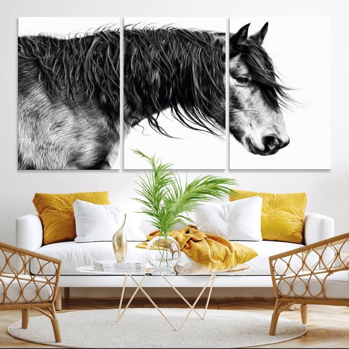 Black Horse Wall Art Canvas Print for farmhouse decor on the kitchen wall.