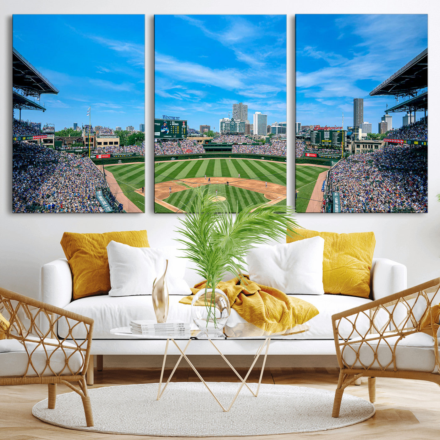 MGV-CV-60X30-3P - Wrigley Field Chicago Cubs Panoramic Art Multi Piece Canvas - Iconic Baseball Stadium Print for