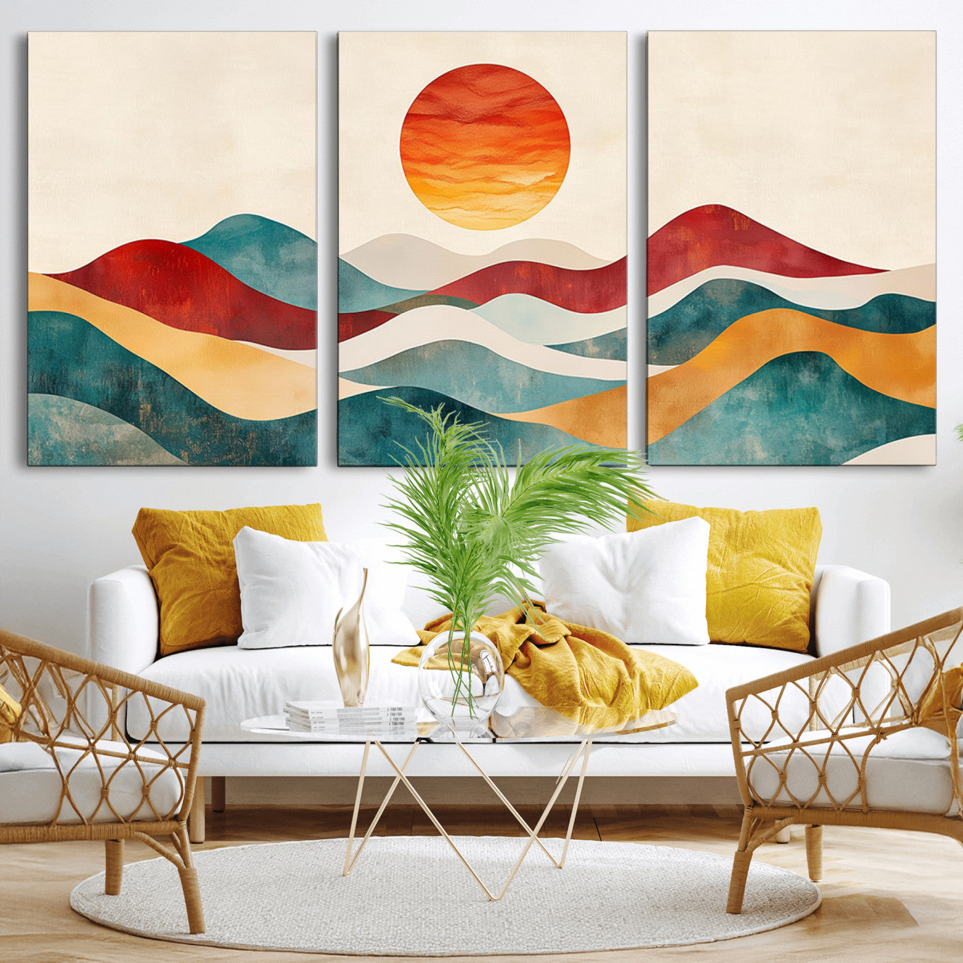 MGV-CV-60X30-3P - Southwest Mountain Canvas - Boho Triptych Wall Art - Rustic Woodland Nursery Decor - Abstract Nature