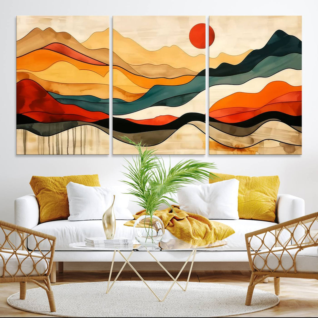 Triptych of Mid Century Mountain Wall Art.