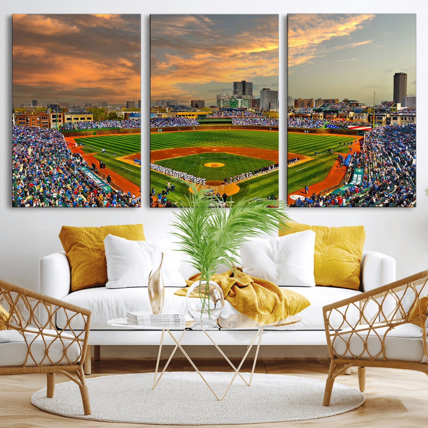 MGV-CV-60X30-3P - Chicago Wrigley Field Canvas Wall Art - Iconic Baseball Stadium Art Print - Wrigley Field Chicago