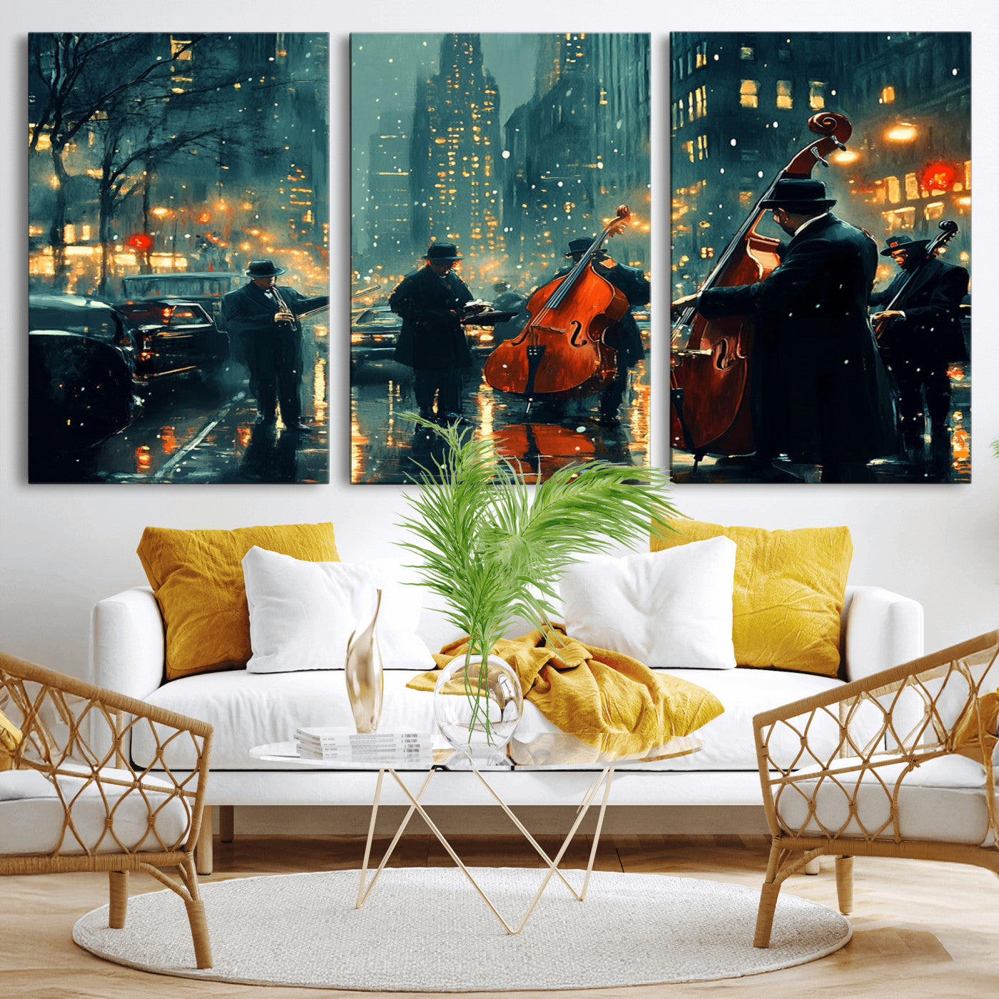 MGV-CV-60X30-3P - African American Jazz Art Print - Framed Abstract Music Canvas - Colorful Instrument Poster for