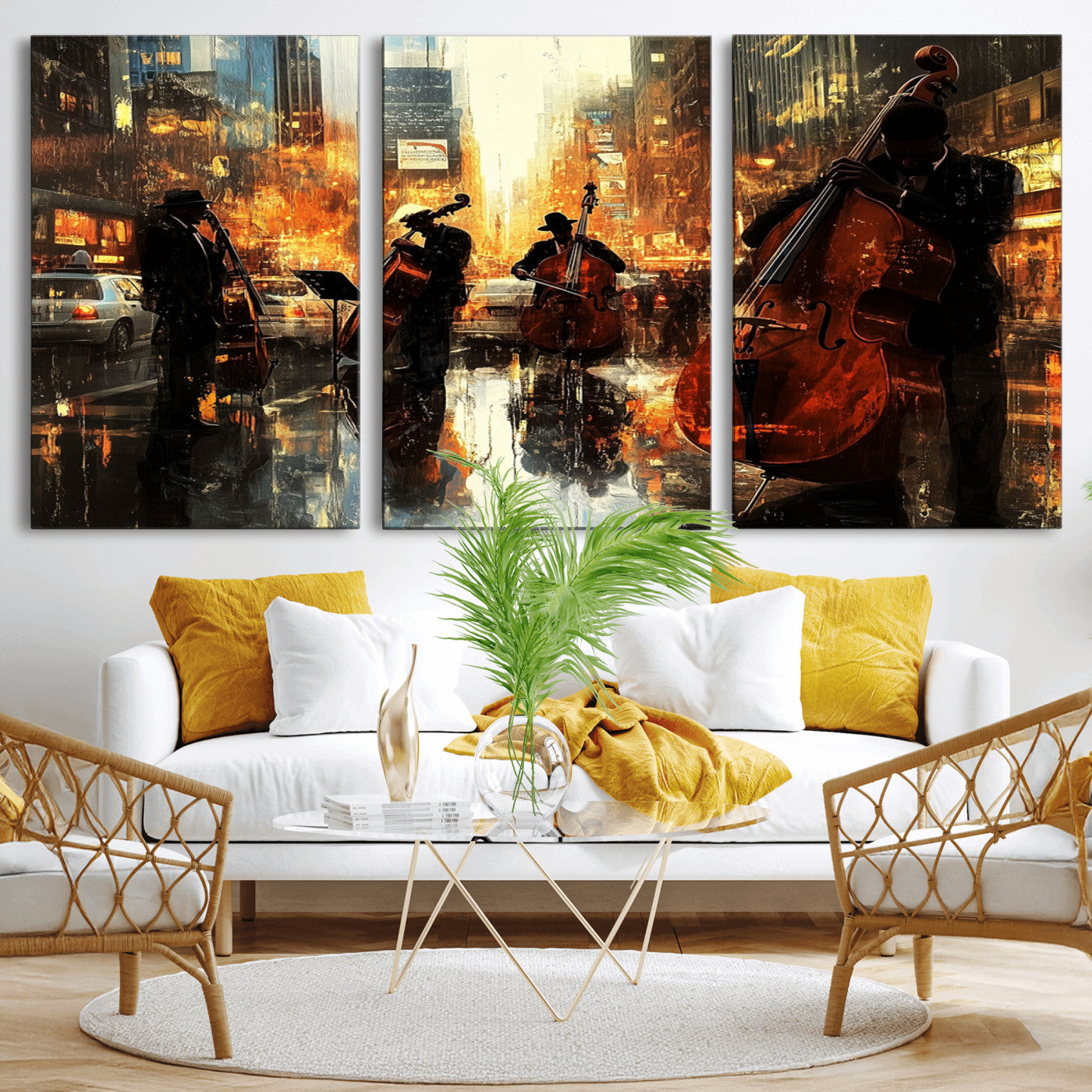 MGV-CV-60X30-3P - African American Abstract Jazz Wall Art - Framed Abstract Music Canvas - Colorful Instrument Canvsa