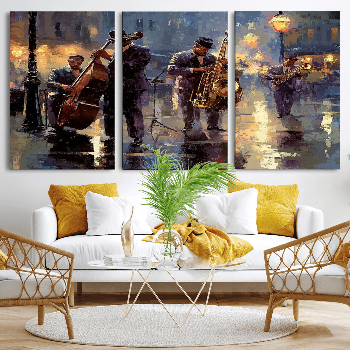 MGV-CV-60X30-3P - Afro Abstract Jazz Music Canvas Print - African American Wall Art - Colorful Framed Afro Abstract