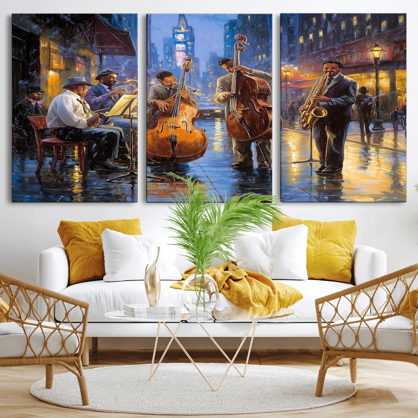MGV-CV-60X30-3P - Colorful Jazz Wall Art - African American Music Canvas Print - Framed Abstract Music Poster for Home
