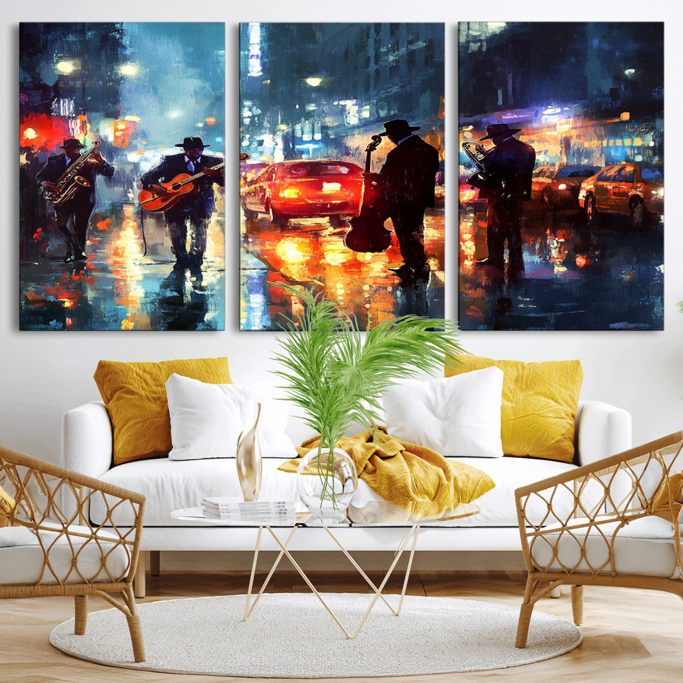 MGV-CV-60X30-3P - African American Jazz Canvas - Abstract Music Wall Art Print - Abstract Jazz Wall Art Framed Prints