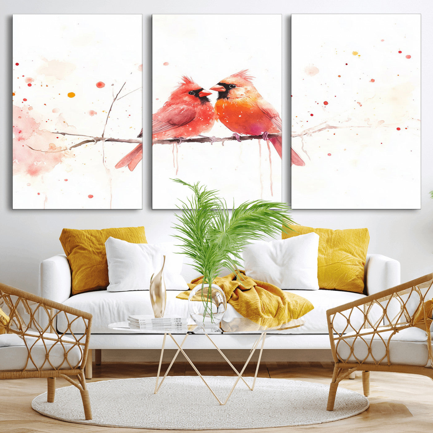 MGV-CV-60X30-3P - Cardinal Bird Canvas Wall Art - Male and Female Cardinal Print - Nature-Inspired Bird Wall Decor for