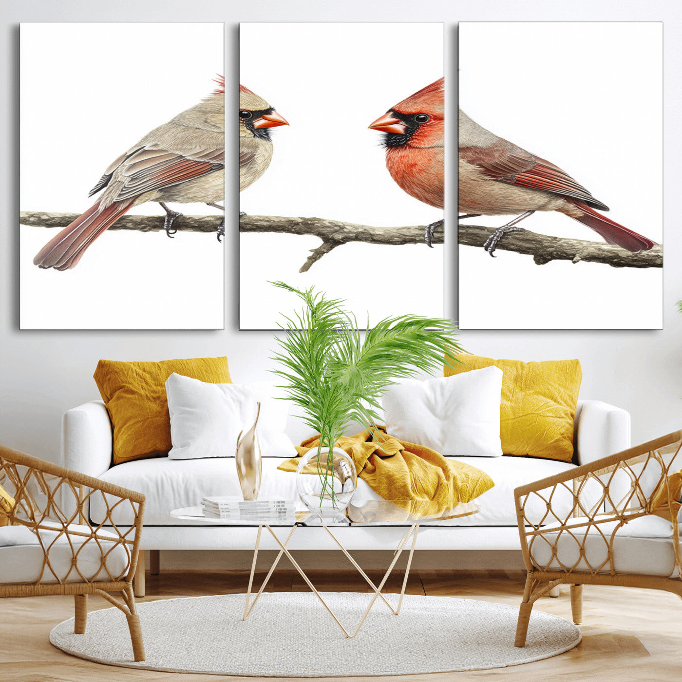 MGV-CV-60X30-3P - Cardinal Canvas Wall Art - Male and Female Cardinal Print - Nature-Inspired Bird Wall Decor for Home