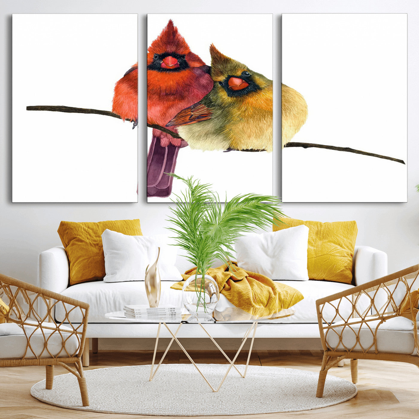 MGV-CV-60X30-3P - Cardinal Bird Canvas Wall Art - Male and Female Cardinal Print - Nature-Inspired Bird Wall Decor for